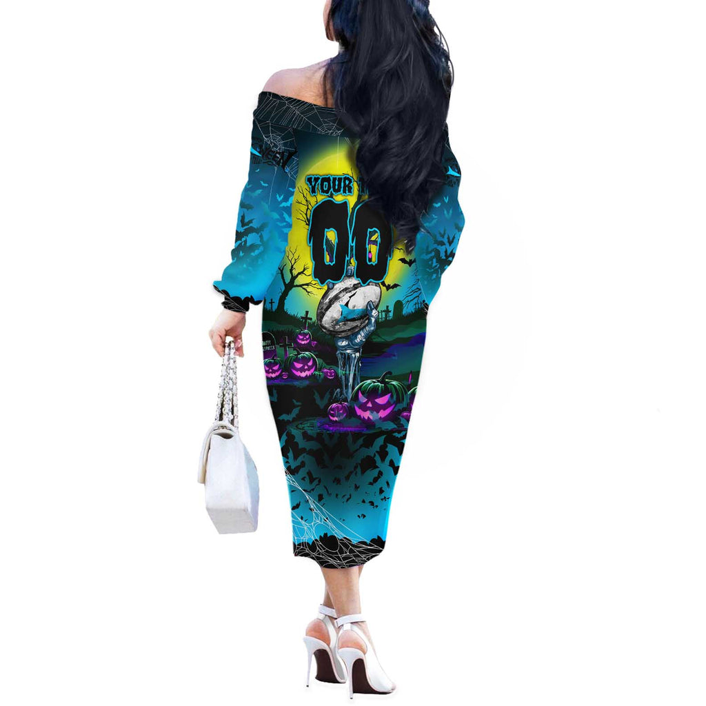 We Are Sharks Halloween Off The Shoulder Long Sleeve Dress Pumpkin Scary Spooky Season - Aussie Hoodie