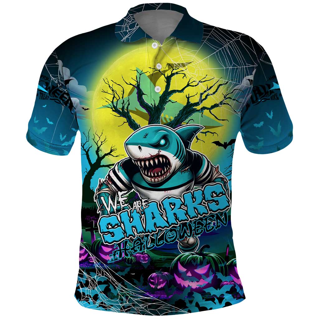 We Are Sharks Halloween Polo Shirt Pumpkin Scary Spooky Season - Aussie Hoodie