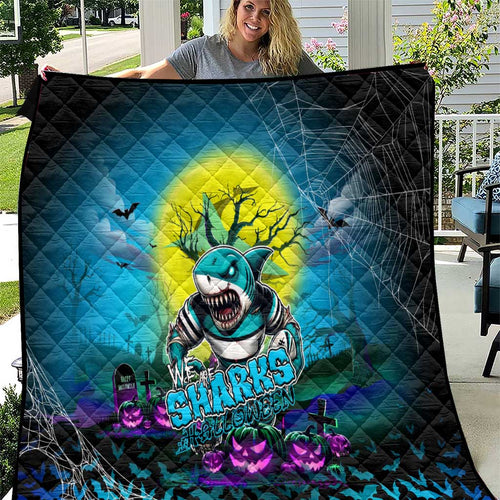 We Are Sharks Halloween Quilt Pumpkin Scary Spooky Season - Aussie Hoodie
