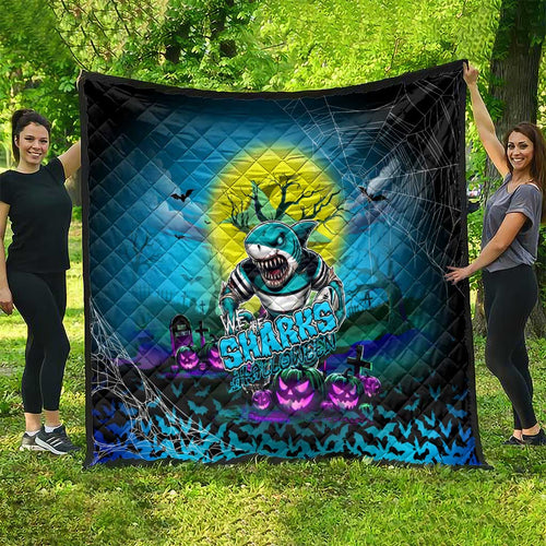 We Are Sharks Halloween Quilt Pumpkin Scary Spooky Season - Aussie Hoodie