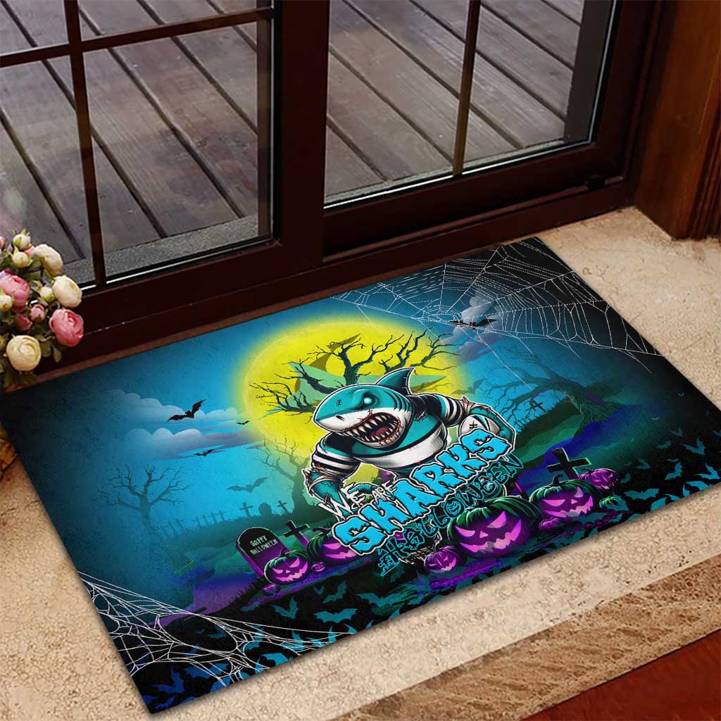 We Are Sharks Halloween Rubber Doormat Pumpkin Scary Spooky Season - Aussie Hoodie