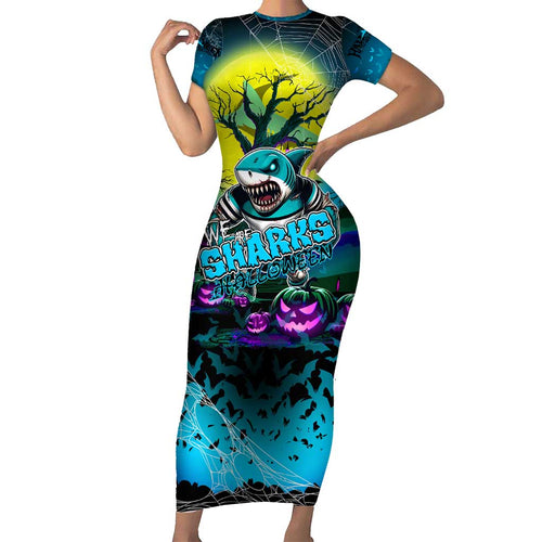 We Are Sharks Halloween Short Sleeve Bodycon Dress Pumpkin Scary Spooky Season - Aussie Hoodie