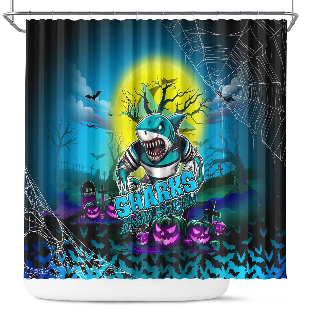 We Are Sharks Halloween Shower Curtain Pumpkin Scary Spooky Season - Aussie Hoodie