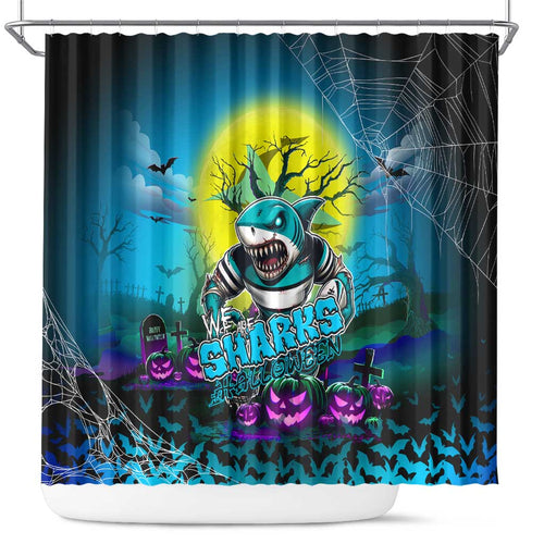 We Are Sharks Halloween Shower Curtain Pumpkin Scary Spooky Season - Aussie Hoodie