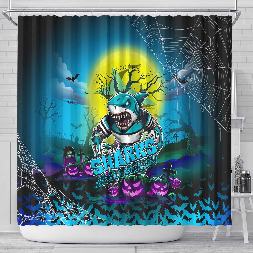 We Are Sharks Halloween Shower Curtain Pumpkin Scary Spooky Season - Aussie Hoodie