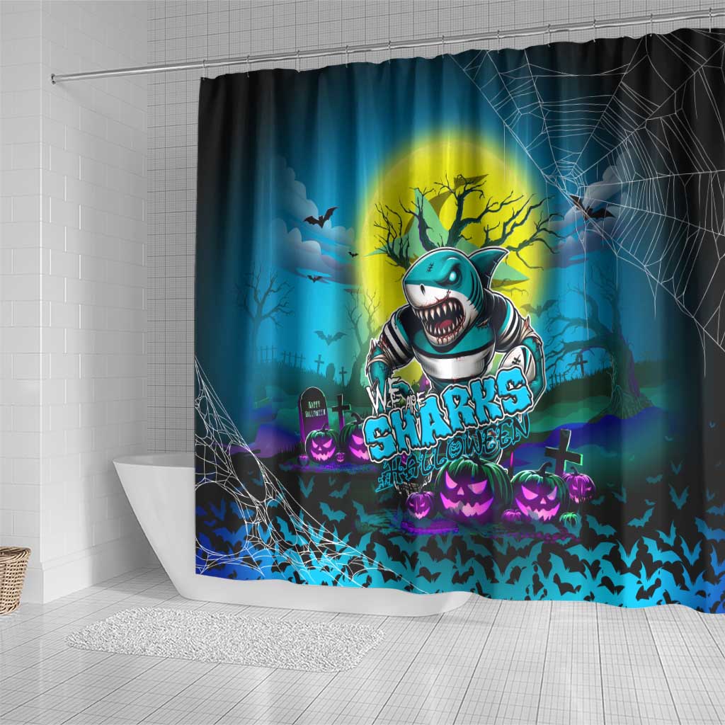 We Are Sharks Halloween Shower Curtain Pumpkin Scary Spooky Season - Aussie Hoodie