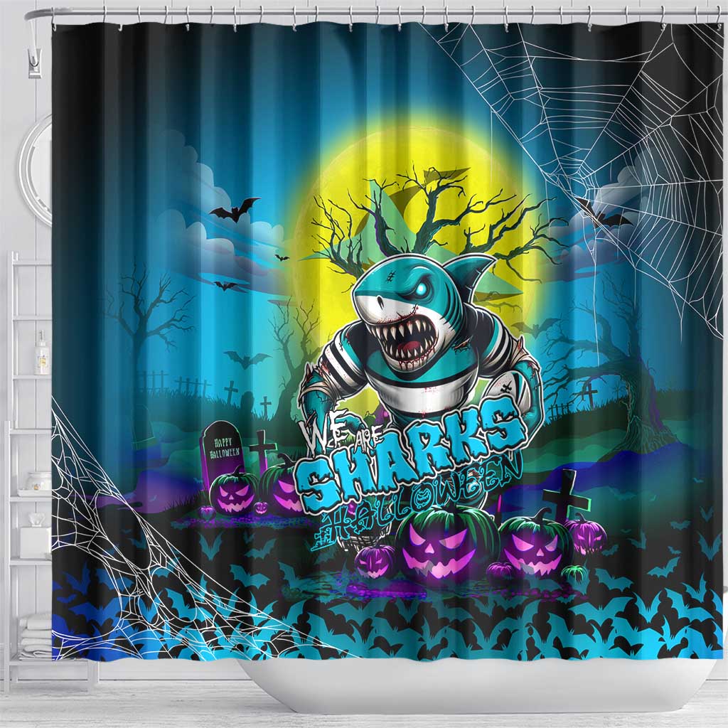 We Are Sharks Halloween Shower Curtain Pumpkin Scary Spooky Season - Aussie Hoodie