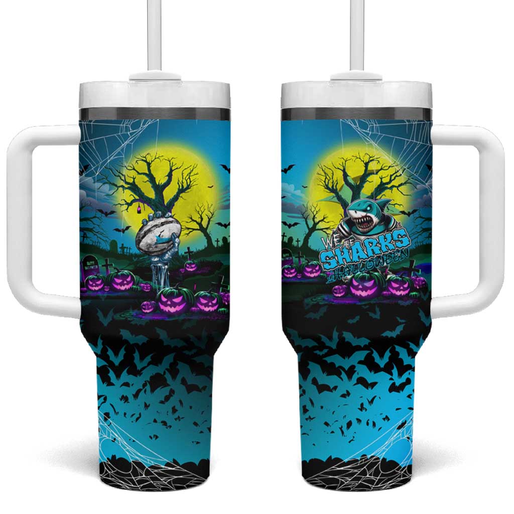 We Are Sharks Halloween Tumbler With Handle Pumpkin Scary Spooky Season - Aussie Hoodie