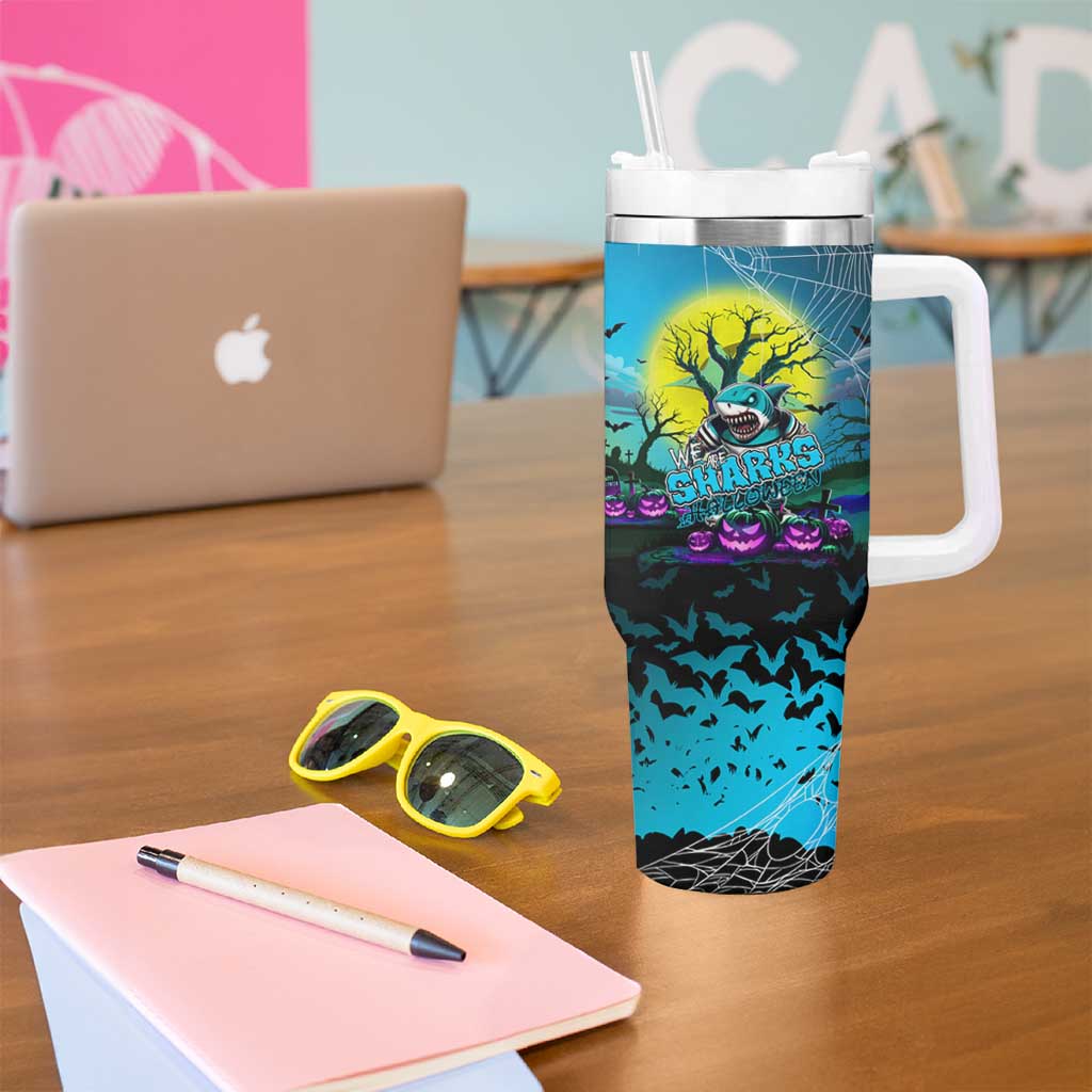 We Are Sharks Halloween Tumbler With Handle Pumpkin Scary Spooky Season - Aussie Hoodie
