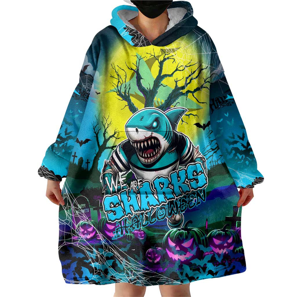 We Are Sharks Halloween Wearable Blanket Hoodie Pumpkin Scary Spooky Season - Aussie Hoodie