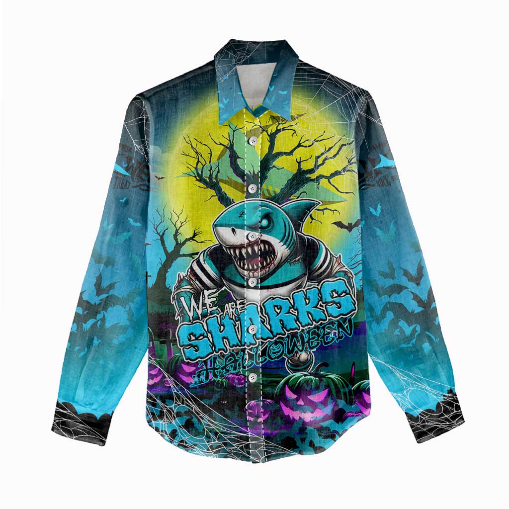 We Are Sharks Halloween Women Casual Shirt Pumpkin Scary Spooky Season - Aussie Hoodie