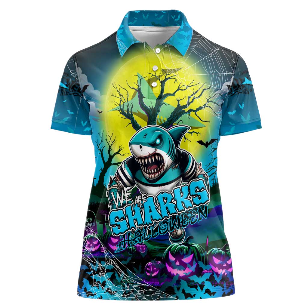 We Are Sharks Halloween Women Polo Shirt Pumpkin Scary Spooky Season - Aussie Hoodie