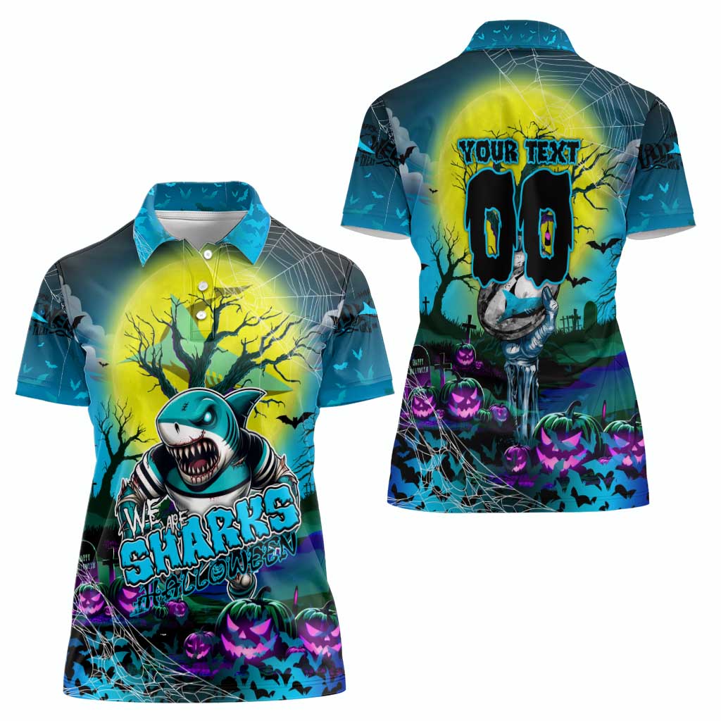 We Are Sharks Halloween Women Polo Shirt Pumpkin Scary Spooky Season - Aussie Hoodie