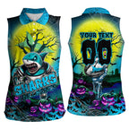 We Are Sharks Halloween Women Sleeveless Polo Shirt Pumpkin Scary Spooky Season - Aussie Hoodie
