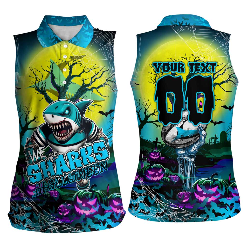 We Are Sharks Halloween Women Sleeveless Polo Shirt Pumpkin Scary Spooky Season - Aussie Hoodie