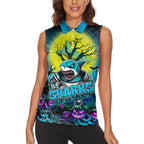 We Are Sharks Halloween Women Sleeveless Polo Shirt Pumpkin Scary Spooky Season - Aussie Hoodie