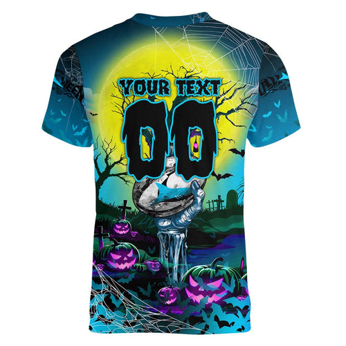 We Are Sharks Halloween Women V-Neck T-Shirt Pumpkin Scary Spooky Season - Aussie Hoodie