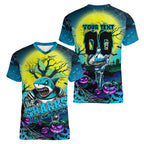 We Are Sharks Halloween Women V-Neck T-Shirt Pumpkin Scary Spooky Season - Aussie Hoodie