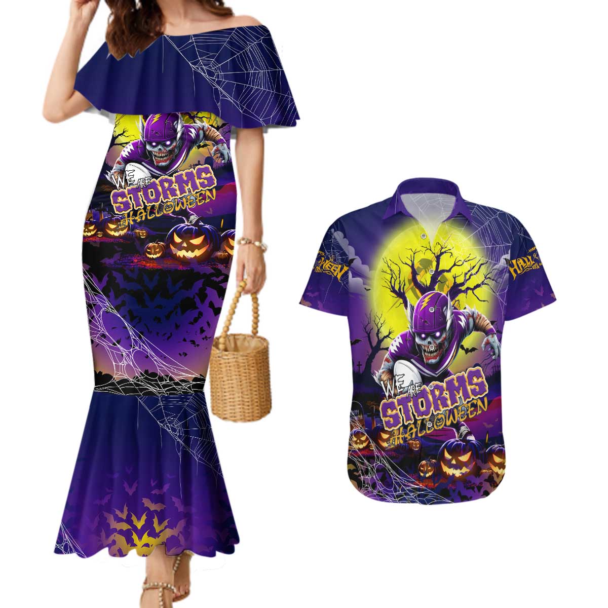 We Are Storm Halloween Couples Matching Mermaid Dress and Hawaiian Shirt Pumpkin Scary Spooky Season - Aussie Hoodie