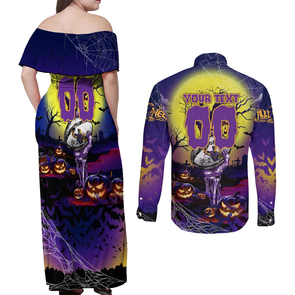 We Are Storm Halloween Couples Matching Off Shoulder Maxi Dress and Long Sleeve Button Shirt Pumpkin Scary Spooky Season - Aussie Hoodie