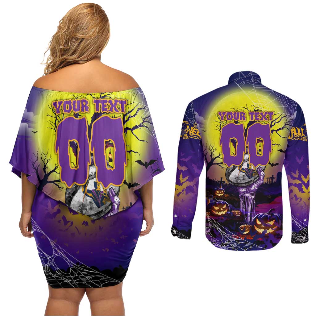 We Are Storm Halloween Couples Matching Off Shoulder Short Dress and Long Sleeve Button Shirt Pumpkin Scary Spooky Season - Aussie Hoodie