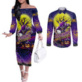 We Are Storm Halloween Couples Matching Off The Shoulder Long Sleeve Dress and Long Sleeve Button Shirt Pumpkin Scary Spooky Season - Aussie Hoodie
