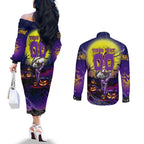 We Are Storm Halloween Couples Matching Off The Shoulder Long Sleeve Dress and Long Sleeve Button Shirt Pumpkin Scary Spooky Season - Aussie Hoodie