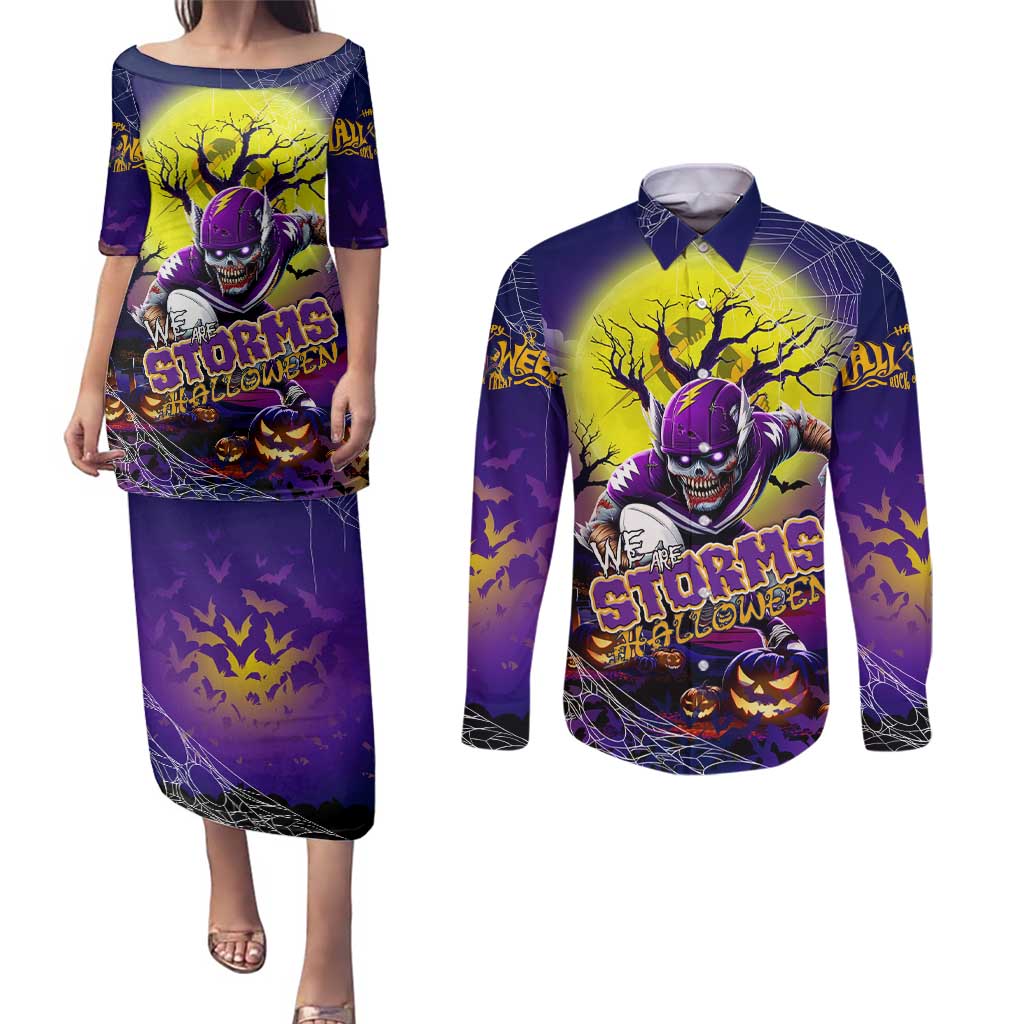 We Are Storm Halloween Couples Matching Puletasi and Long Sleeve Button Shirt Pumpkin Scary Spooky Season - Aussie Hoodie