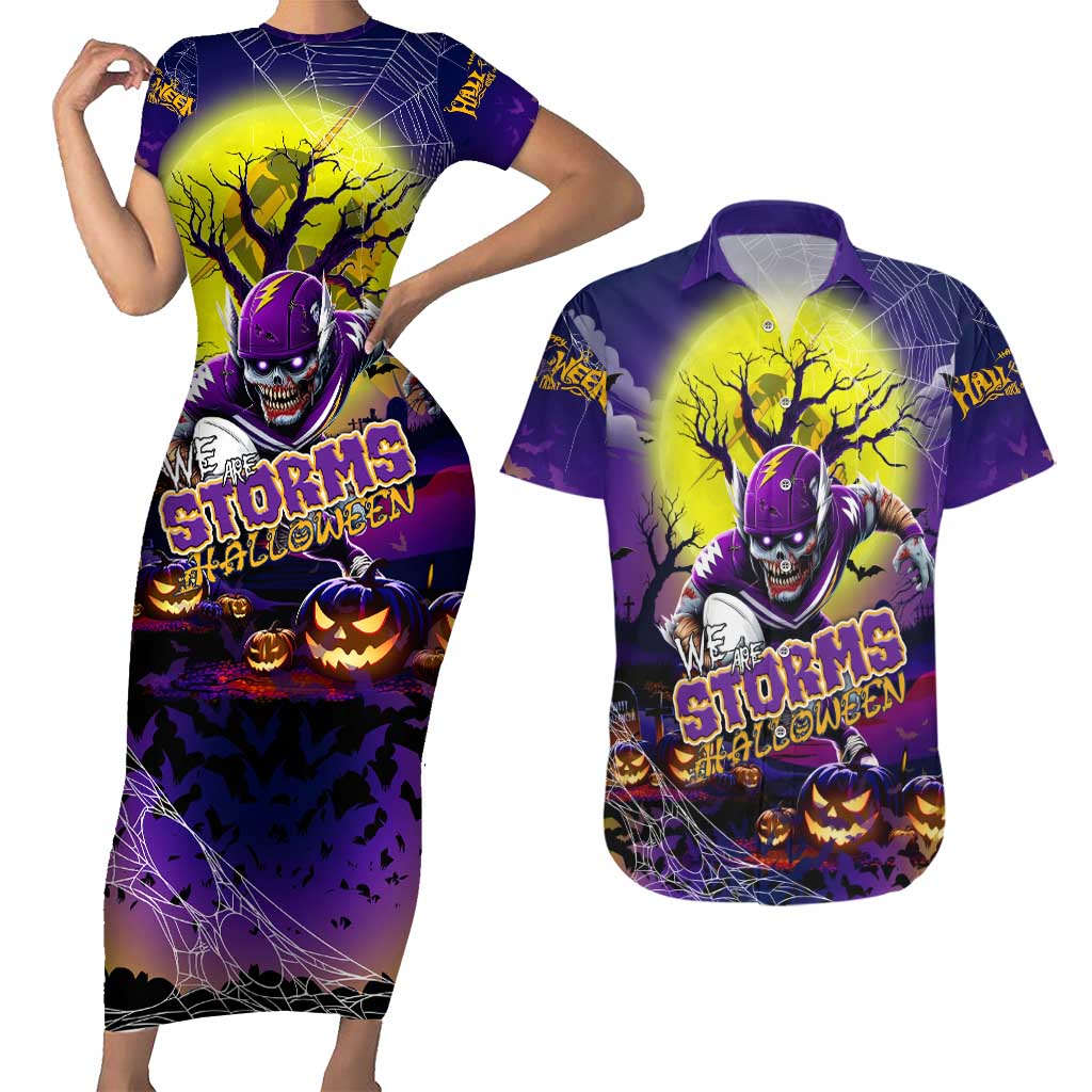 We Are Storm Halloween Couples Matching Short Sleeve Bodycon Dress and Hawaiian Shirt Pumpkin Scary Spooky Season - Aussie Hoodie