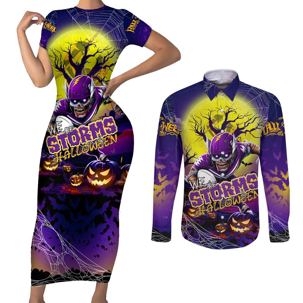 We Are Storm Halloween Couples Matching Short Sleeve Bodycon Dress and Long Sleeve Button Shirt Pumpkin Scary Spooky Season - Aussie Hoodie