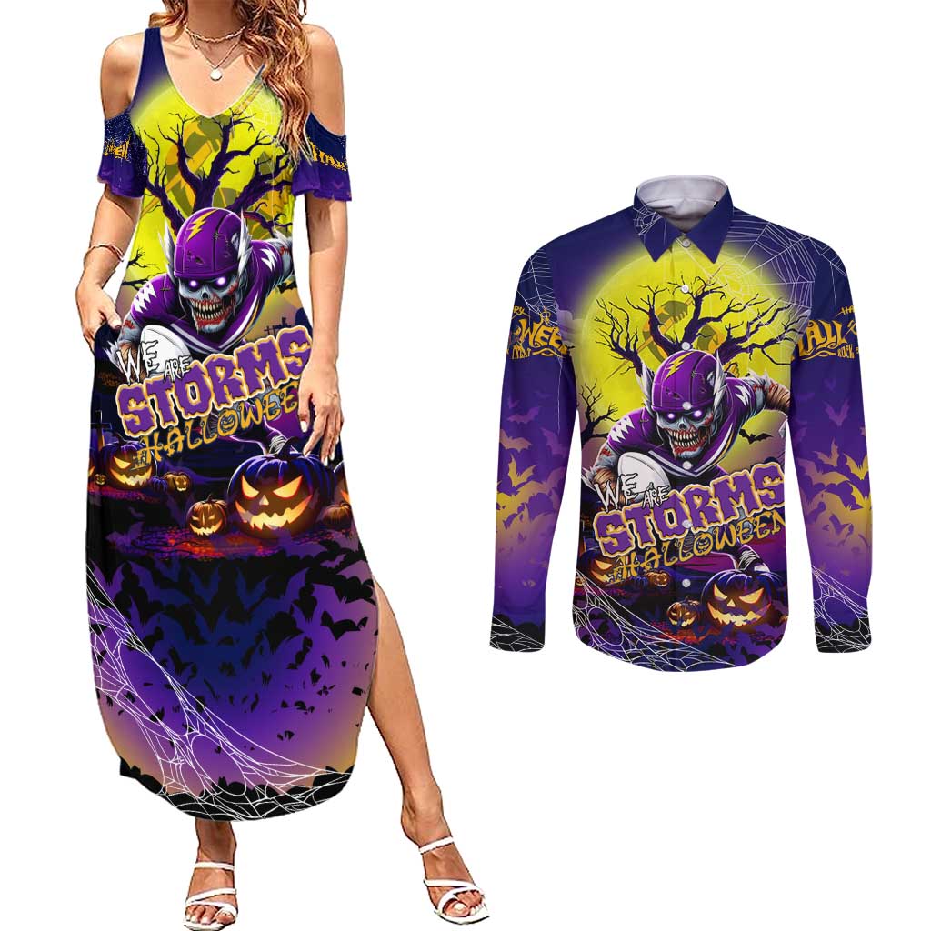 We Are Storm Halloween Couples Matching Summer Maxi Dress and Long Sleeve Button Shirt Pumpkin Scary Spooky Season - Aussie Hoodie