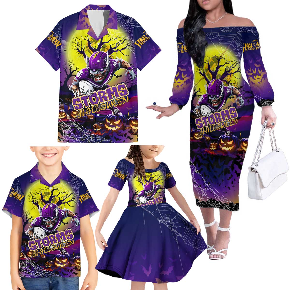 We Are Storm Halloween Family Matching Off The Shoulder Long Sleeve Dress and Hawaiian Shirt Pumpkin Scary Spooky Season - Aussie Hoodie