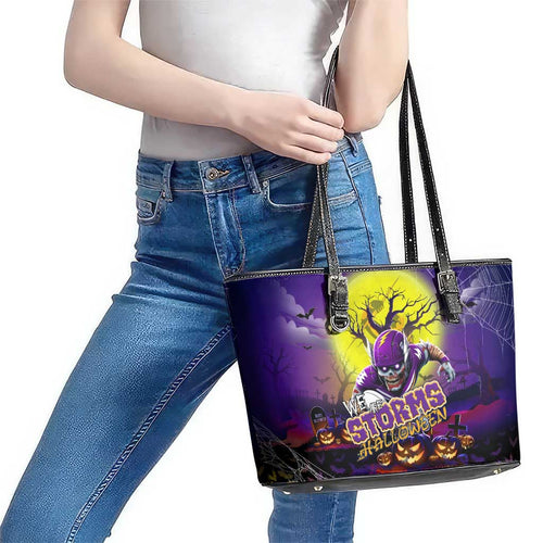We Are Storm Halloween Leather Tote Bag Pumpkin Scary Spooky Season - Aussie Hoodie