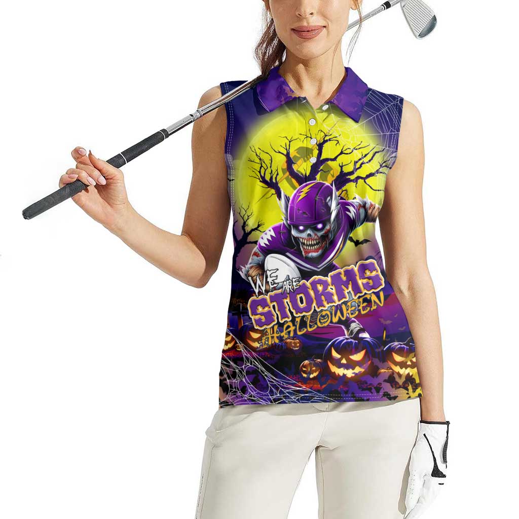 We Are Storm Halloween Women Sleeveless Polo Shirt Pumpkin Scary Spooky Season - Aussie Hoodie