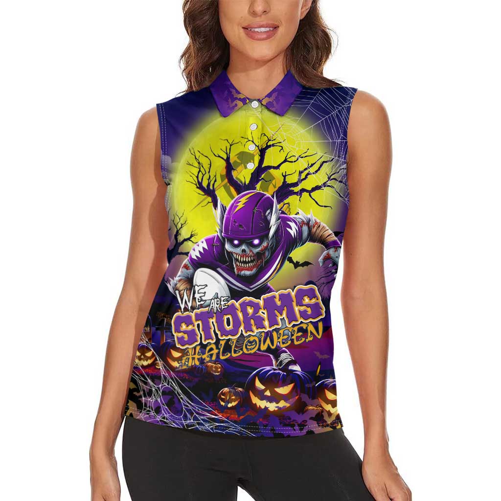 We Are Storm Halloween Women Sleeveless Polo Shirt Pumpkin Scary Spooky Season - Aussie Hoodie