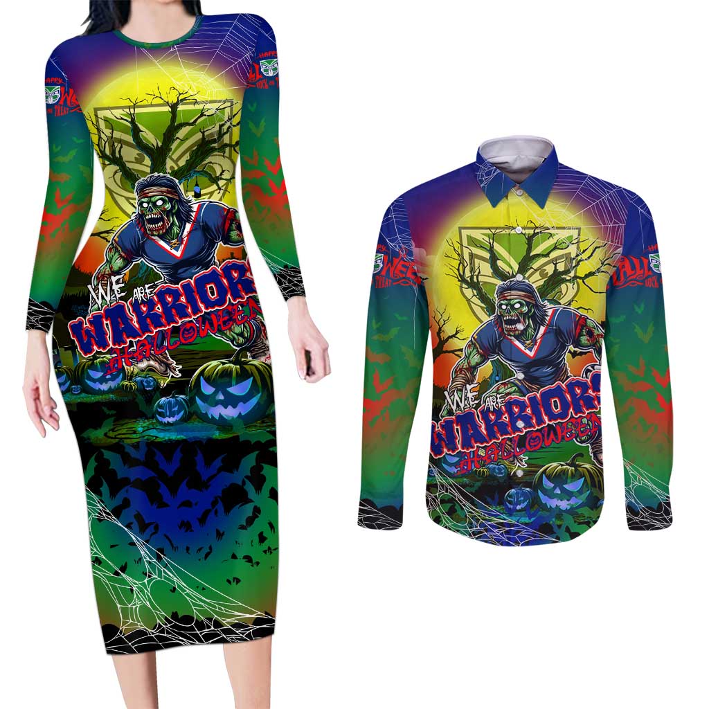 We Are Warriors Halloween Couples Matching Long Sleeve Bodycon Dress and Long Sleeve Button Shirt Pumpkin Scary Spooky Season - Aussie Hoodie