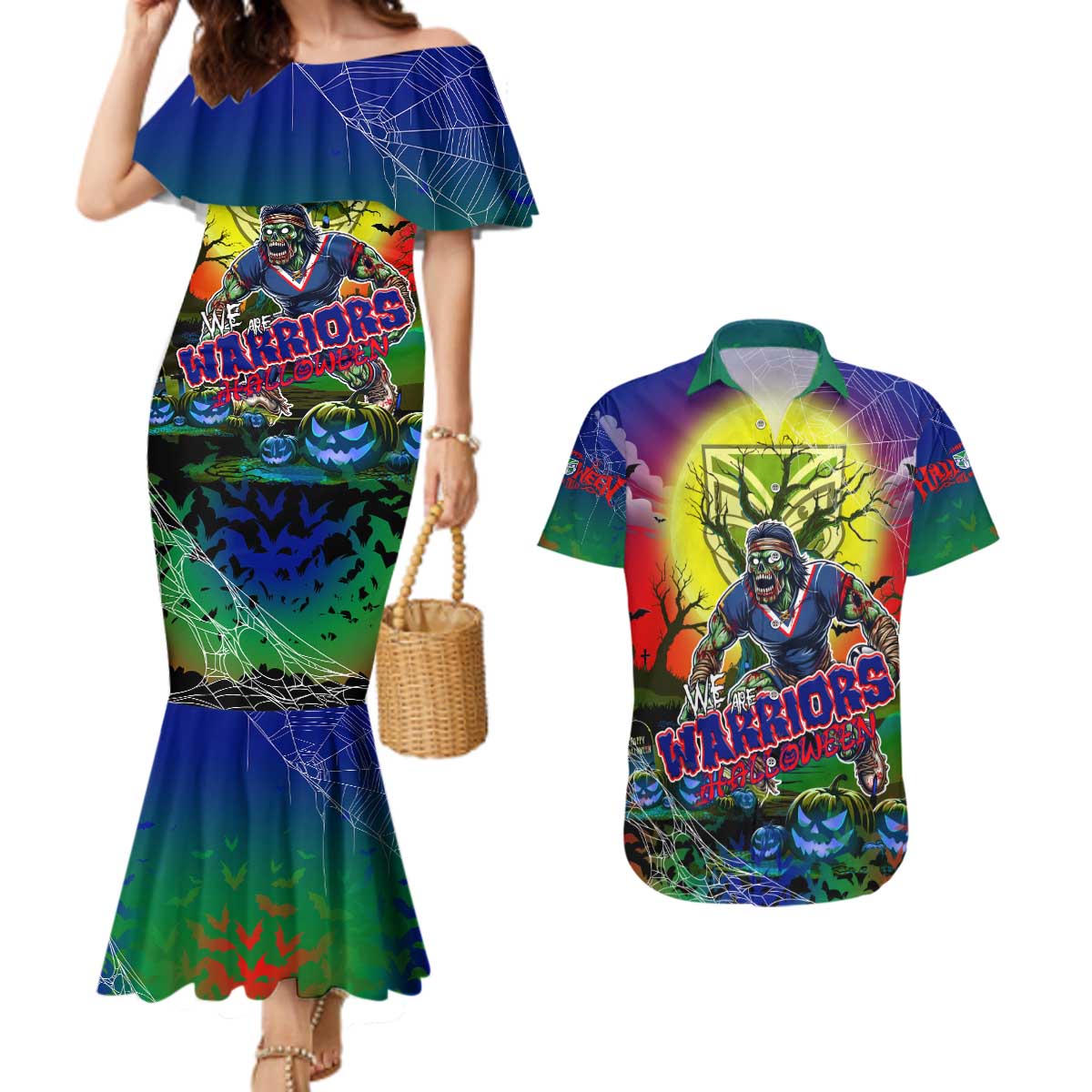 We Are Warriors Halloween Couples Matching Mermaid Dress and Hawaiian Shirt Pumpkin Scary Spooky Season - Aussie Hoodie