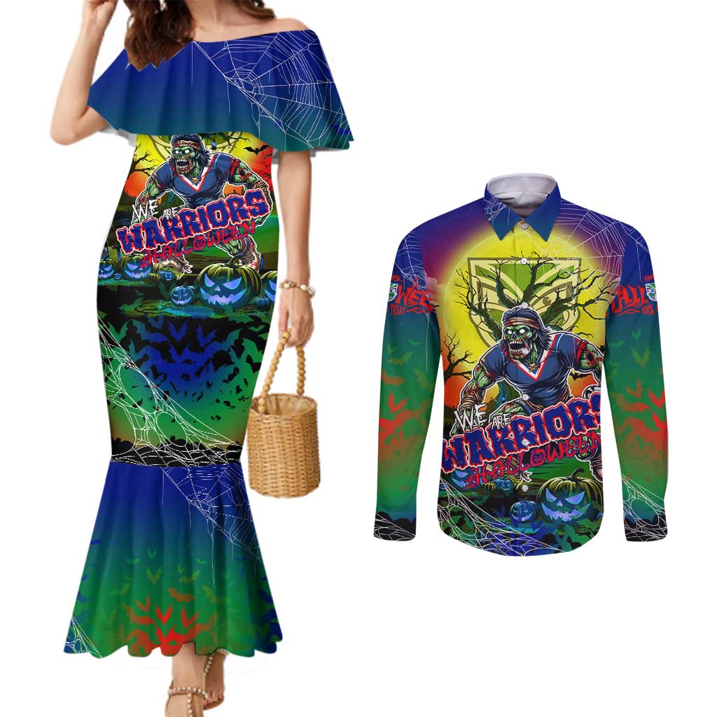 We Are Warriors Halloween Couples Matching Mermaid Dress and Long Sleeve Button Shirt Pumpkin Scary Spooky Season - Aussie Hoodie