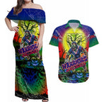 We Are Warriors Halloween Couples Matching Off Shoulder Maxi Dress and Hawaiian Shirt Pumpkin Scary Spooky Season - Aussie Hoodie