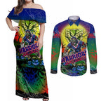 We Are Warriors Halloween Couples Matching Off Shoulder Maxi Dress and Long Sleeve Button Shirt Pumpkin Scary Spooky Season - Aussie Hoodie