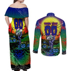 We Are Warriors Halloween Couples Matching Off Shoulder Maxi Dress and Long Sleeve Button Shirt Pumpkin Scary Spooky Season - Aussie Hoodie