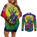 We Are Warriors Halloween Couples Matching Off Shoulder Short Dress and Long Sleeve Button Shirt Pumpkin Scary Spooky Season - Aussie Hoodie