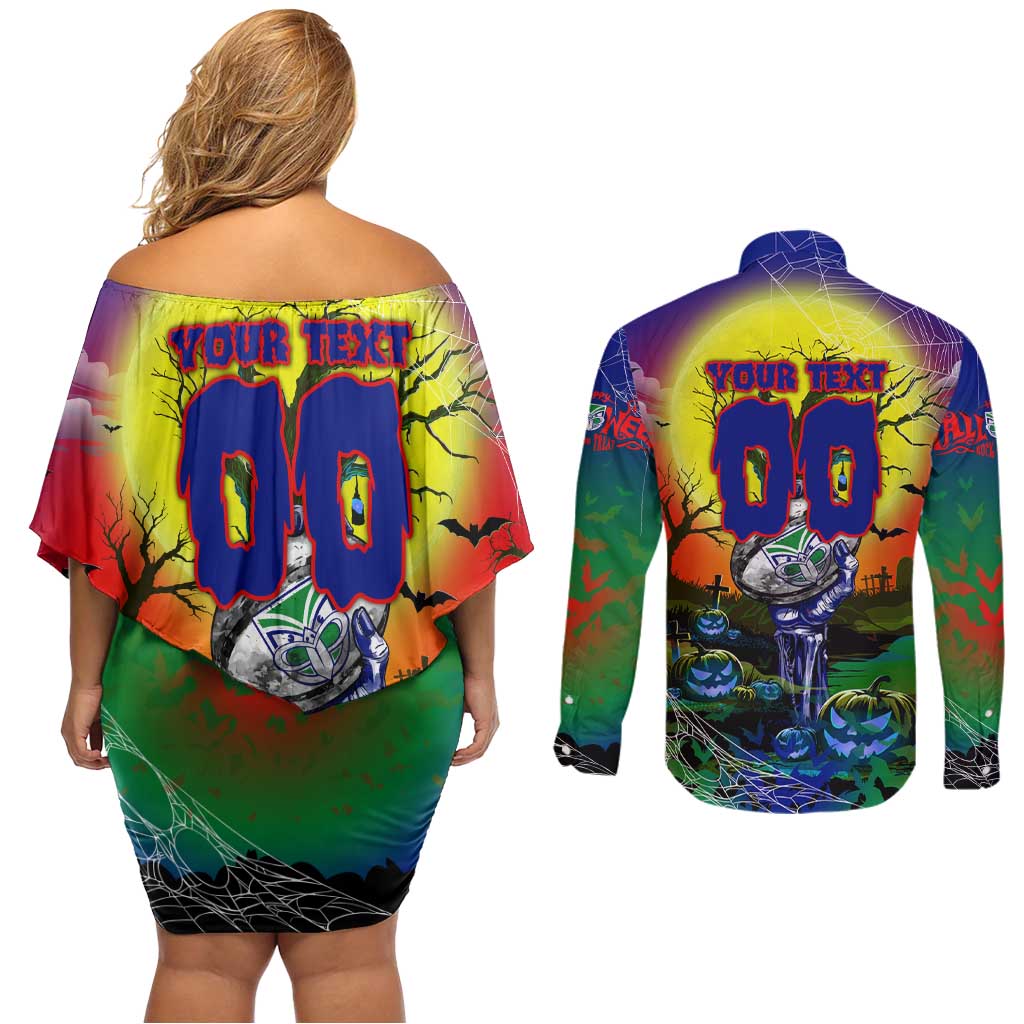 We Are Warriors Halloween Couples Matching Off Shoulder Short Dress and Long Sleeve Button Shirt Pumpkin Scary Spooky Season - Aussie Hoodie