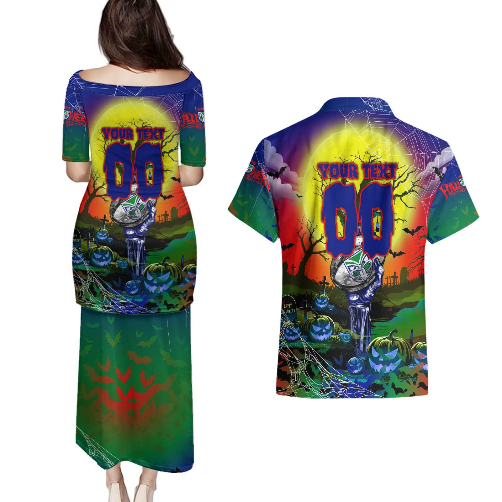 We Are Warriors Halloween Couples Matching Puletasi and Hawaiian Shirt Pumpkin Scary Spooky Season - Aussie Hoodie