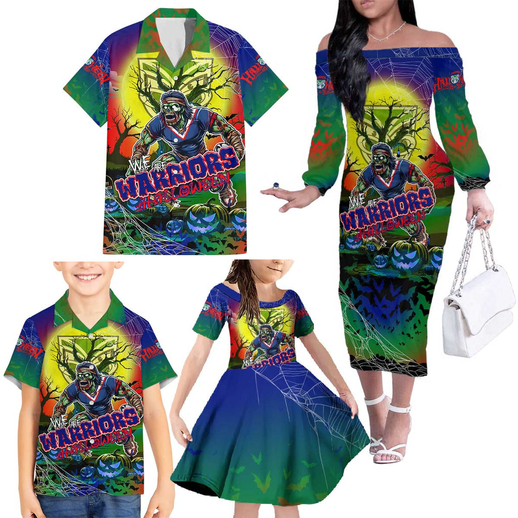 We Are Warriors Halloween Family Matching Off The Shoulder Long Sleeve Dress and Hawaiian Shirt Pumpkin Scary Spooky Season - Aussie Hoodie