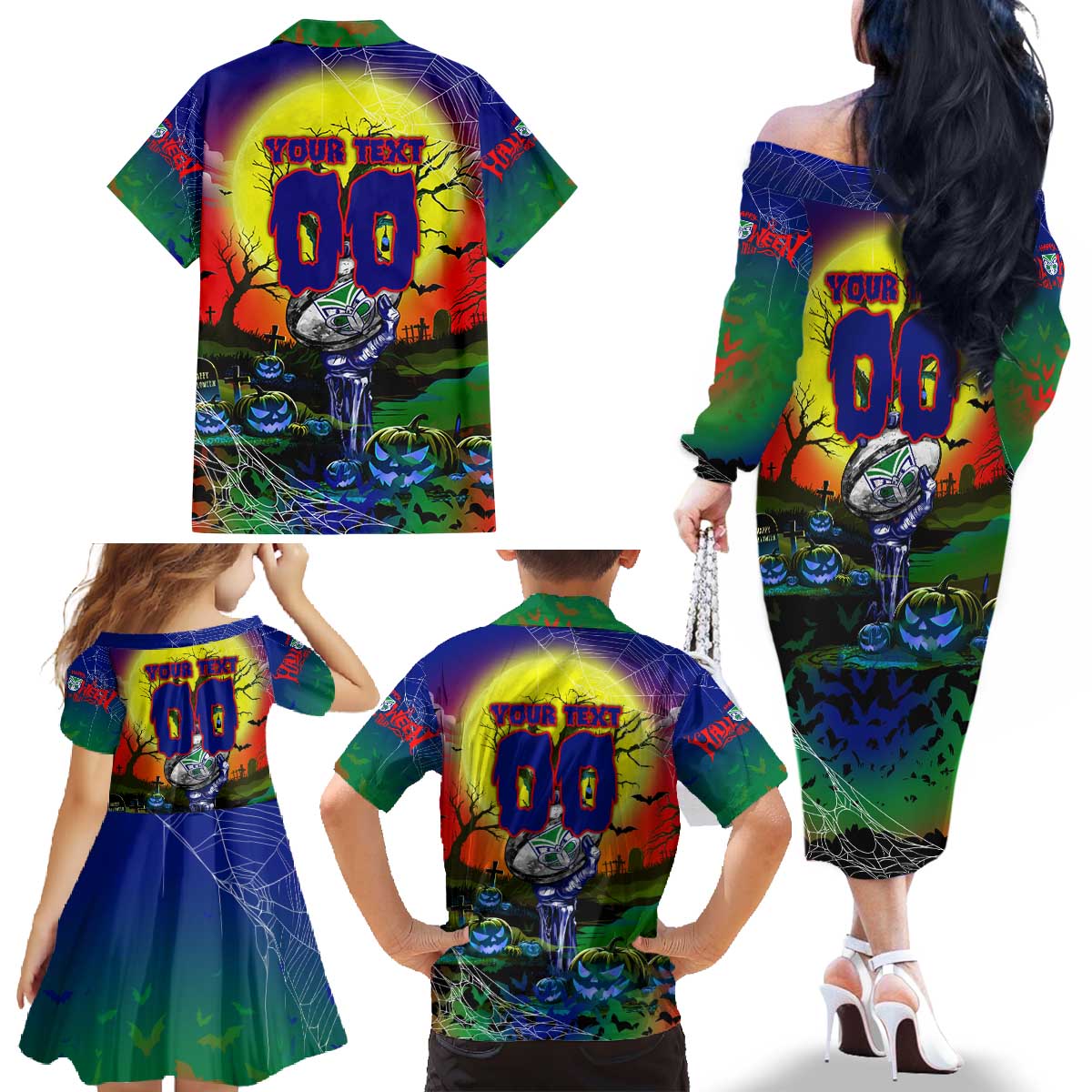 We Are Warriors Halloween Family Matching Off The Shoulder Long Sleeve Dress and Hawaiian Shirt Pumpkin Scary Spooky Season - Aussie Hoodie