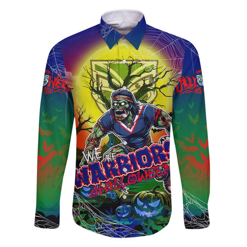 We Are Warriors Halloween Family Matching Off The Shoulder Long Sleeve Dress and Hawaiian Shirt Pumpkin Scary Spooky Season - Aussie Hoodie