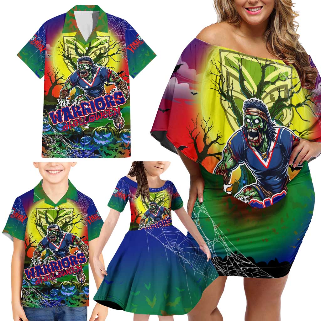 We Are Warriors Halloween Family Matching Off Shoulder Short Dress and Hawaiian Shirt Pumpkin Scary Spooky Season - Aussie Hoodie