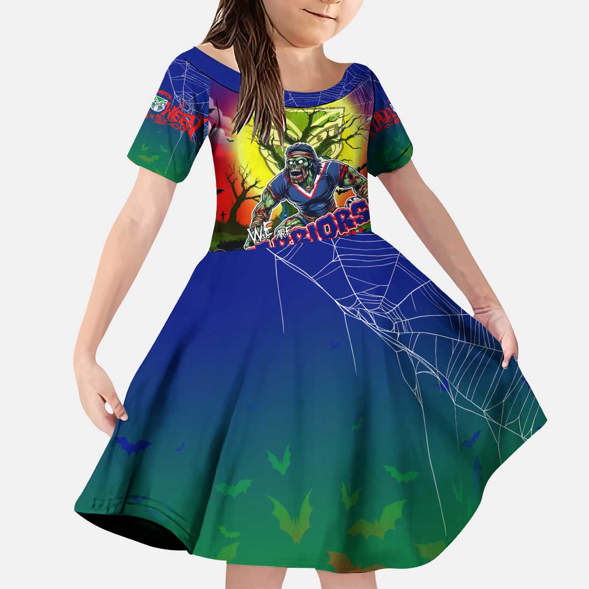 We Are Warriors Halloween Kid Short Sleeve Dress Pumpkin Scary Spooky Season - Aussie Hoodie