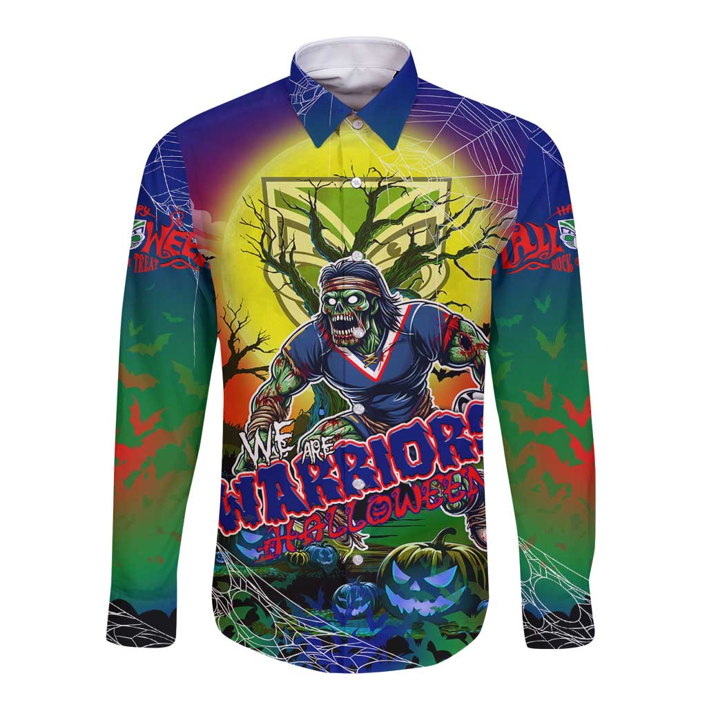 We Are Warriors Halloween Long Sleeve Button Shirt Pumpkin Scary Spooky Season - Aussie Hoodie